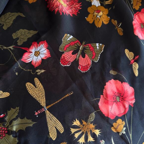 NWT Gai Mattiolo Silk Scarf Shawl Botanicals Florals Butterfly Dragonfly READ - Picture 9 of 9